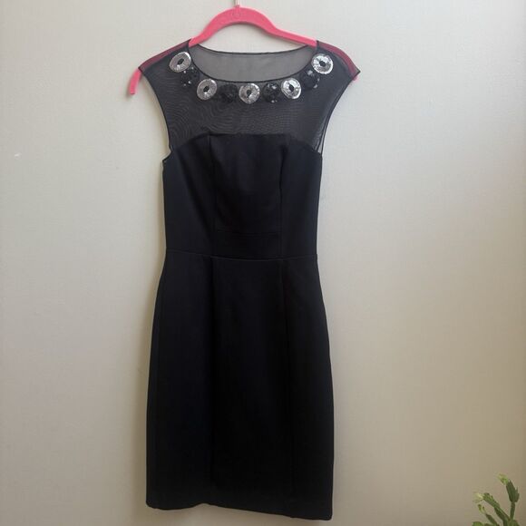 TRINA TURK Black Casino sequin Jeweled Neck sheer back Tank Dress Size 0  $320 - Picture 1 of 5